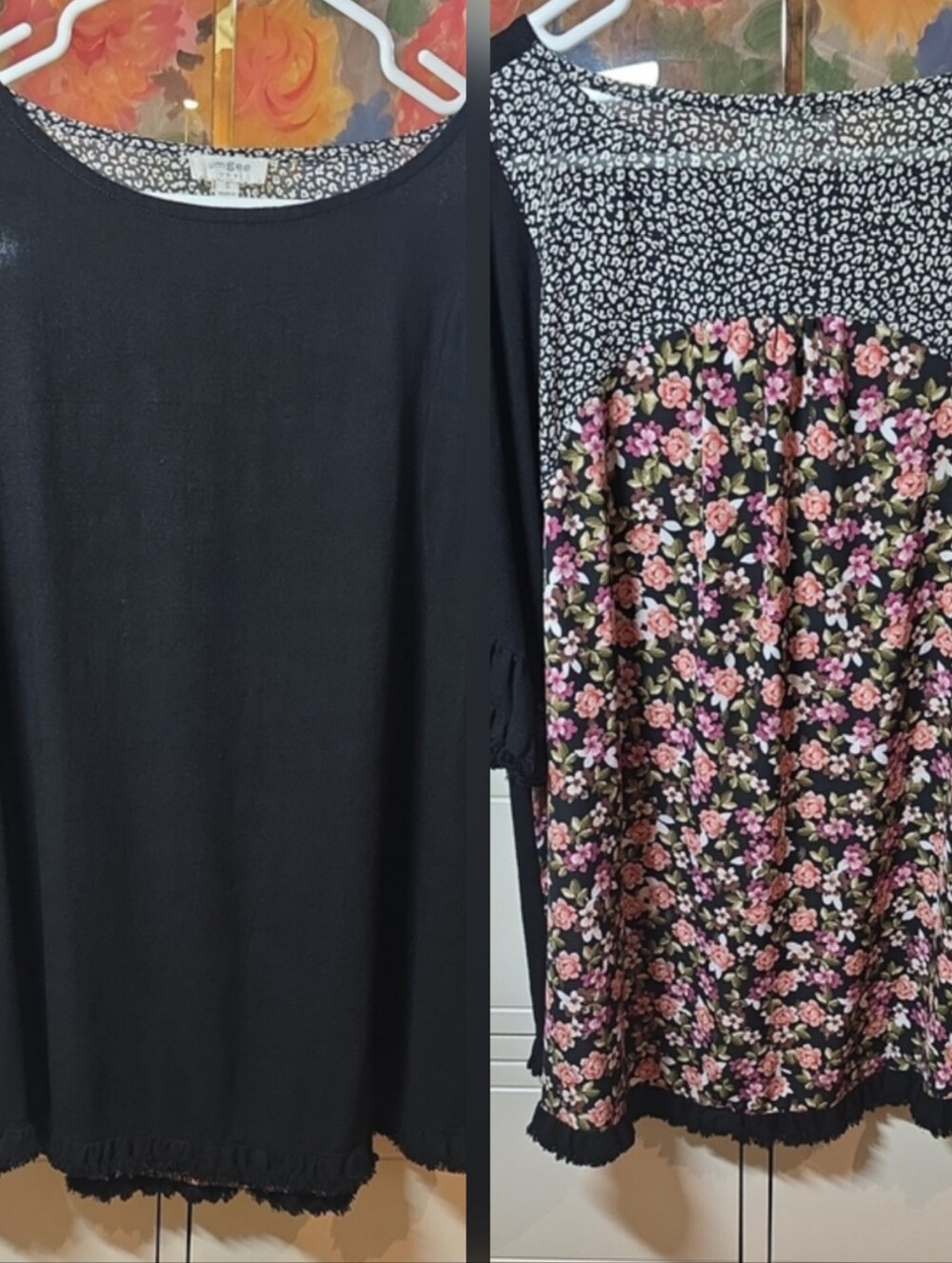 Umgee Black Ruffle Sleeve Women's Top Tunic Linen Blend Size Small Roomy